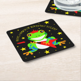 Rockin' Birthday Tree Frog mit Red Guitar Rechteckiger Pappuntersetzer
