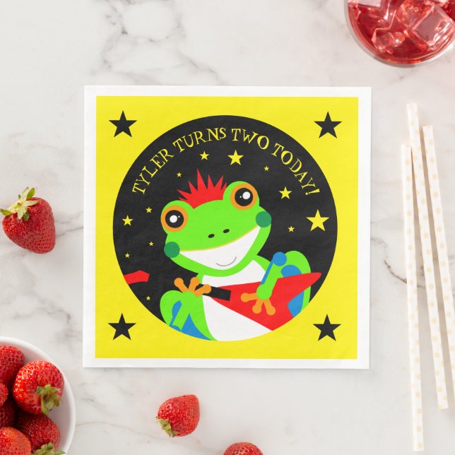 Rockin' Birthday Tree Frog mit Red Guitar Serviette (Beispiel)