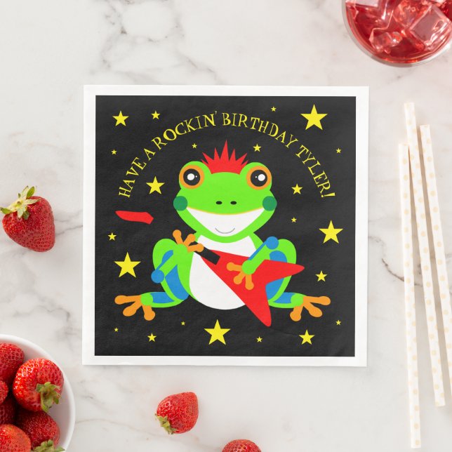 Rockin' Birthday Tree Frog mit Red Guitar Serviette (Beispiel)