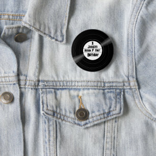 Rockin Erstgeburtstag Vinyl Aufnahme Schwarz-Weiß Button