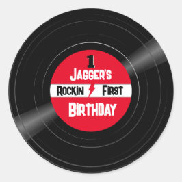 Rockin Erstgeburtstag Vinyl Record Red Label Runder Aufkleber