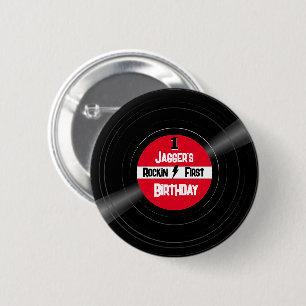 Rockin First Birthday Vinyl Record Red Button