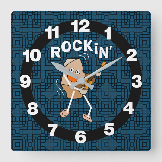 Rockin' Guitar Quadratische Wanduhr (Vorderseite)