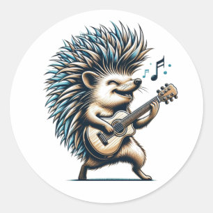 Rockin-Igel-Gitarre Runder Aufkleber