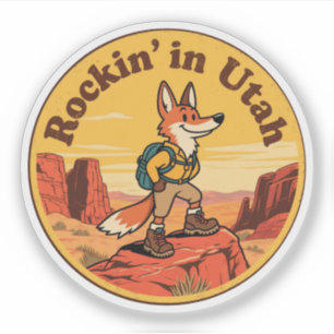 Rockin" in Utah_ Retro Coyote & Canyon Kunstwerk Aufkleber