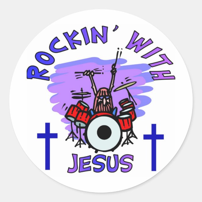 Rockin' mit Jesus Christliches Geschenk Runder Aufkleber (Vorderseite)