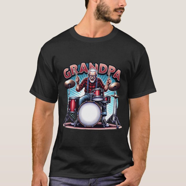 Rockin' Opa Playing Drums T-Shirt (Vorderseite)