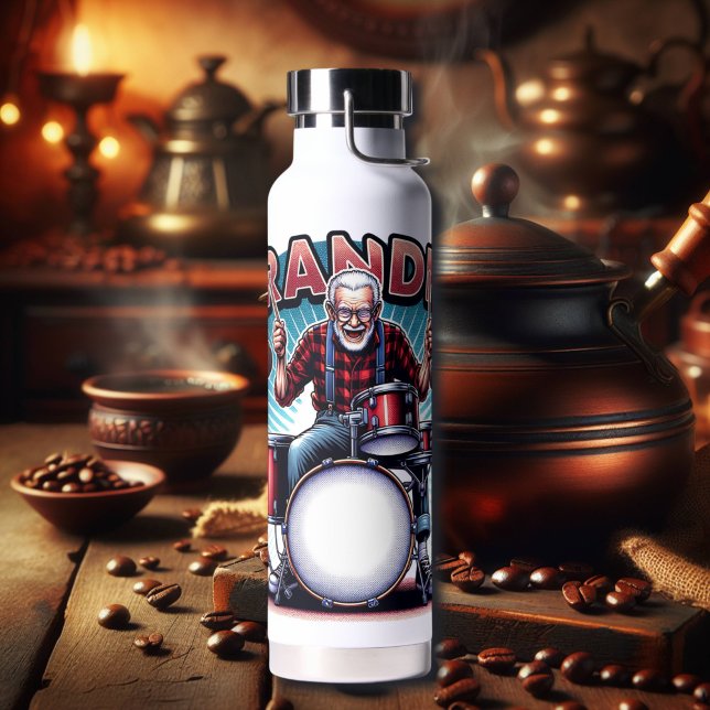 Rockin' Opa Playing Drums Trinkflasche (Von Creator hochgeladen)