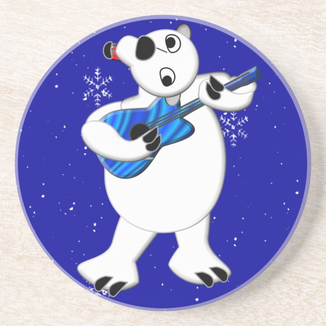 Rockin' Polar Bear mit Gitarre Sandstone Untersetz Sandstein Untersetzer (Vorne)