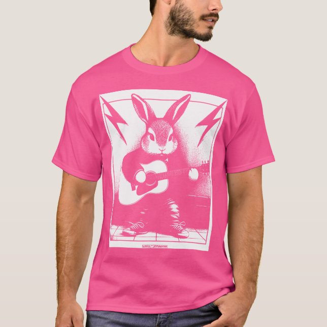 Rockin Rabbit Playing Acoustic Gitarre T-Shirt (Vorderseite)