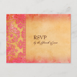 Rockin' Rosa Grunge Damask Hochzeitskarte UAWG Pos Einladungspostkarte