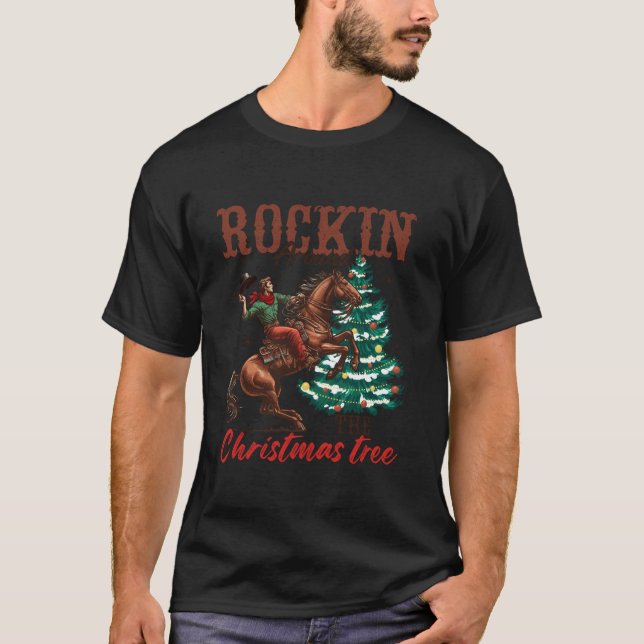 Rockin rund um den Cowboy Weihnachtsbaum Santa Rid T-Shirt (Vorderseite)