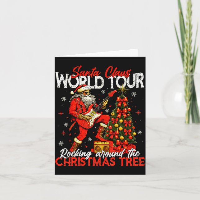 Rockin Santa World Tour Christmas Tree Guitar Men  Karte (Vorderseite)