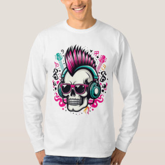Rockin' Skull mit Mohawk, Sonnenbrille & Kopfhörer T-Shirt