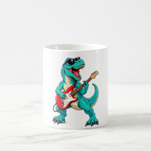 Rockin' T-Rex-Dinosaur mit Sonnenbrille und roter Kaffeetasse