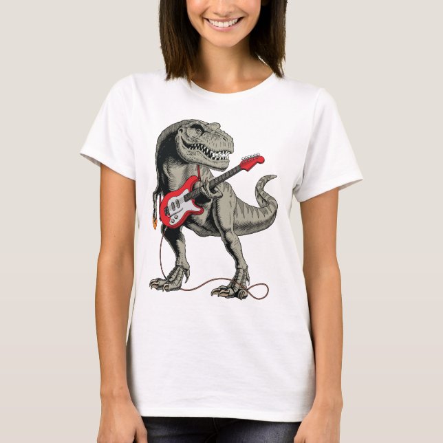 Rockin' T-Rex: Dinosaurier spielt Gitarre T-Shirt (Vorderseite)