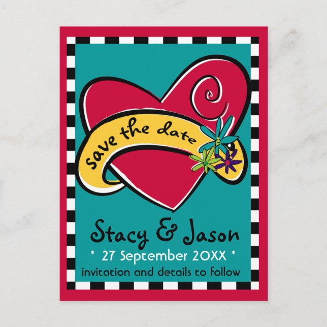 Rockin' Tattoo "Save the Date" Postkarte (Vorderseite)