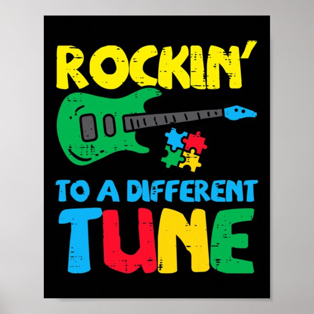 Rockin to Different Tune Guitar Autismus Bewusstse Poster (Vorne)