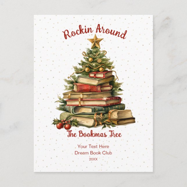 Rockin um den Bookmas Tree Postkarte (Vorderseite)