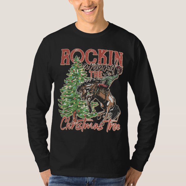 Rockin' um den Weihnachtsbaum Cowboy Santa Rid T-Shirt (Vorderseite)