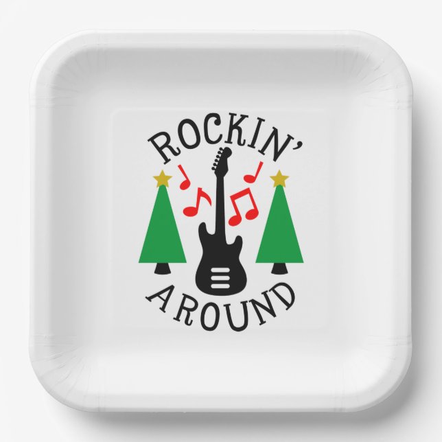 Rockin' Um den Weihnachtsbaum Pappteller (Vorderseite)