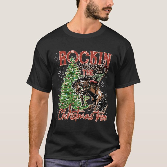 Rockin' um den Weihnachtsbaum Santa Rid T-Shirt (Vorderseite)