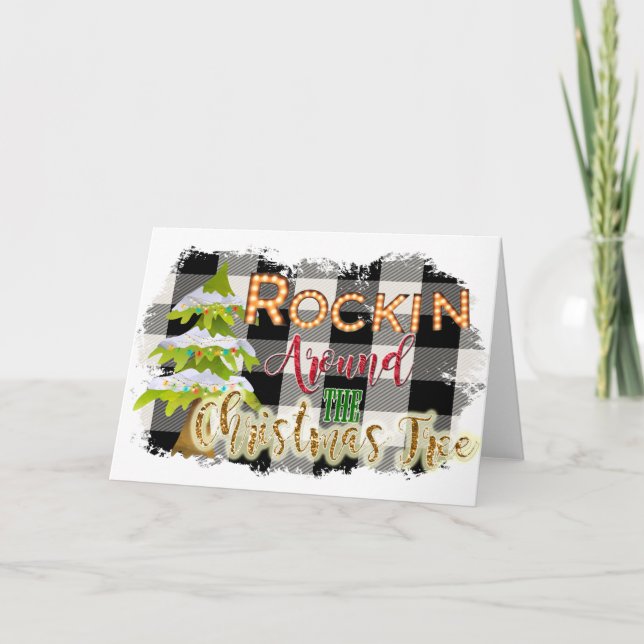 Rockin um die weiße weiße Weihnachtsbaume drinnen Karte (Vorderseite)