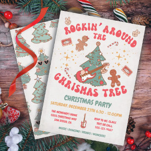 Rockin Weihnachtsbaum Hippie Retro Party Einladung