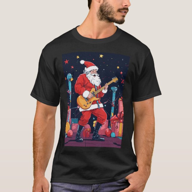 Rockin’ Weihnachtsmann spielt Gitarre T-Shirt (Vorderseite)