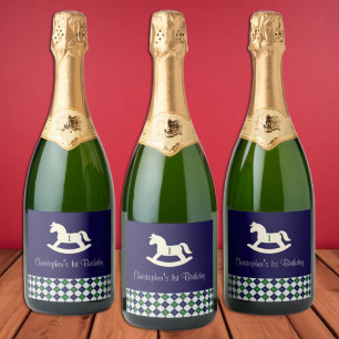Rocking Horse Argyle 1. Geburtstag Trinketikett
