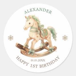 Rocking Horse Baby 1. Geburtstag Runder Aufkleber