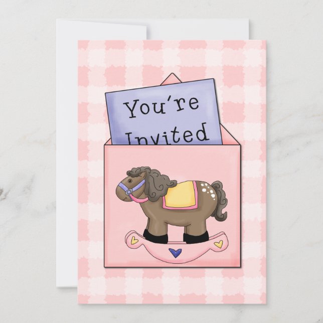 Rocking Horse Baby Girl Showeinladung Einladung (Vorderseite)