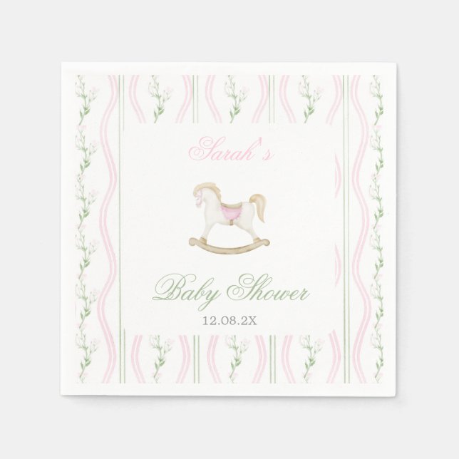 Rocking Horse Baby Shower Mädchen Serviette (Vorderseite)