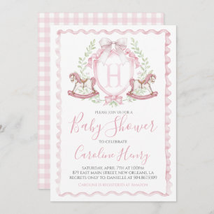 Rocking Horse Baby Shower Pink Gingham Pink Einladung