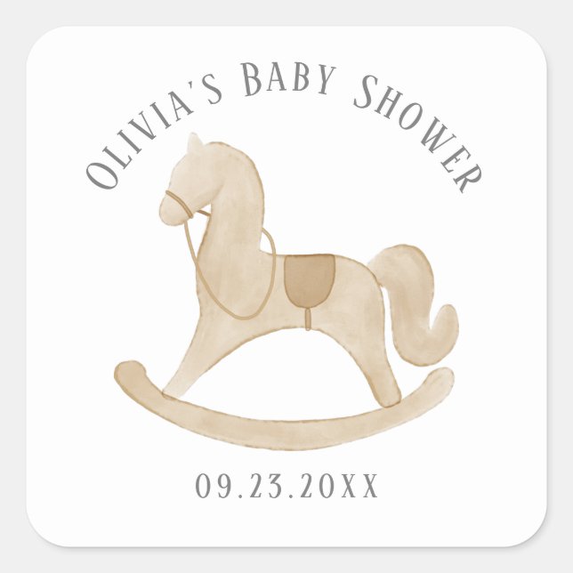 Rocking Horse Baby Shower Square Aufkleber (Vorderseite)