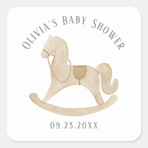 Rocking Horse Baby Shower Square Aufkleber
