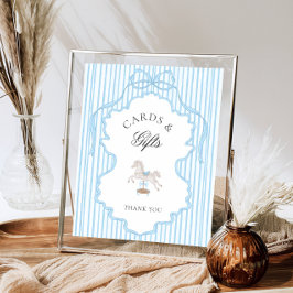 Rocking Horse Blue Baby Shower Cards and Gifts Poster