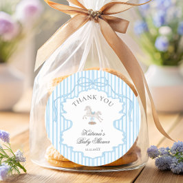 Rocking Horse Blue Bow Baby Shower Thank you Runder Aufkleber