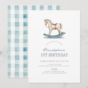 Rocking Horse Blue Boy 1. Geburtstag Einladung