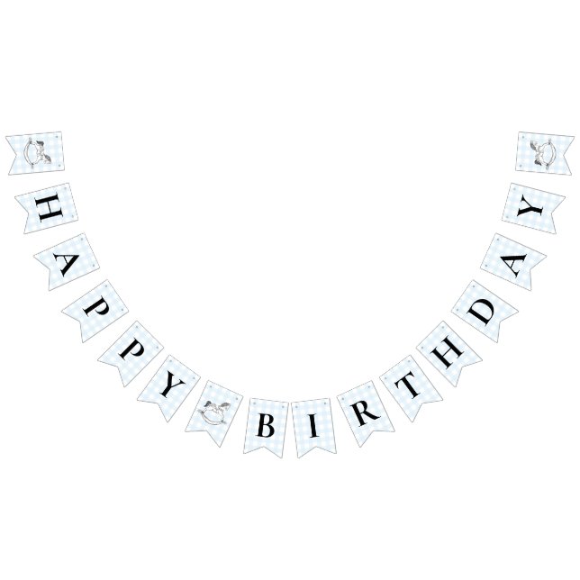 Rocking Horse Blue Gingham Birthday Banner (Alle)