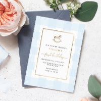 Rocking Horse Blue Gingham Birthday Foil Einladung