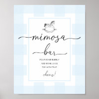 Rocking Horse Blue Gingham Mimosa Bar Sign