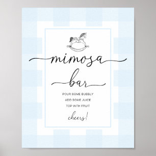 Rocking Horse Blue Gingham Mimosa Bar Sign Poster
