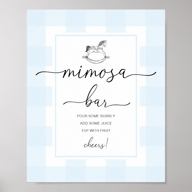 Rocking Horse Blue Gingham Mimosa Bar Sign Poster (Vorne)