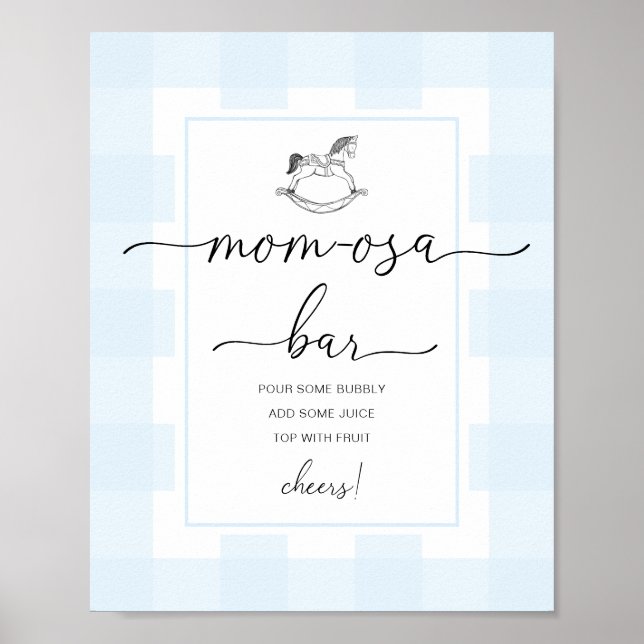 Rocking Horse Blue Gingham Shower Mama osa Bar Sig Poster (Vorne)