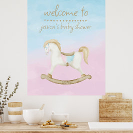 Rocking Horse Blue Pink Gender Baby Begrüßungszeic Poster
