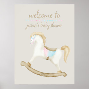 Rocking Horse Blue Pink Gender Baby Begrüßungszeic Poster