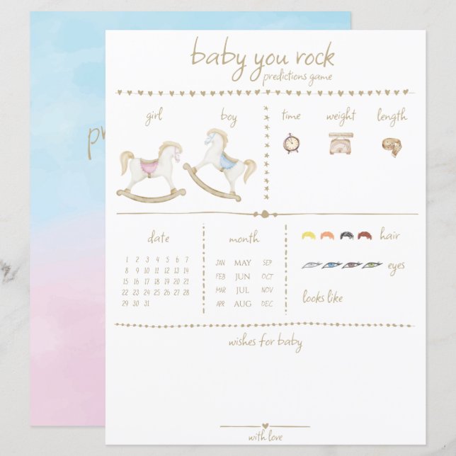 Rocking Horse Blue Pink Gender Neutral Baby Dusche (Vorne/Hinten)