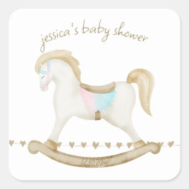 Rocking Horse Blue Pink Gender Neutral Baby Dusche Quadratischer Aufkleber