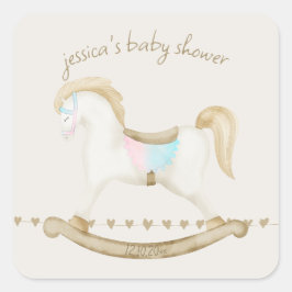 Rocking Horse Blue Pink Gender Neutral Baby Dusche Quadratischer Aufkleber